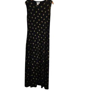 Coldwater Creek Black Sleeveless Pineapple Print Maxi Dress Womens Size L